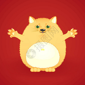 凯蒂猫红色背景有趣的肥胖姜猫设计图片