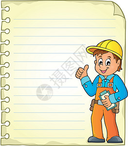 保护工作服带建筑工人的记事本页设计图片