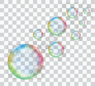 洗剪吹透明背景的彩虹肥皂泡沫 矢量插图圆圈苏打乐趣反射玻璃液体蓝色空气设计图片