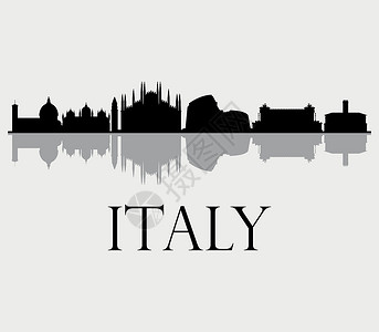 意大利图标意大利天际线景观地标明信片卡片摩天大楼旅行艺术反射假期海报设计图片