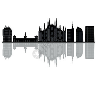 米兰天际线白色黑色大教堂景观商业插图城市建筑学旅行设计图片