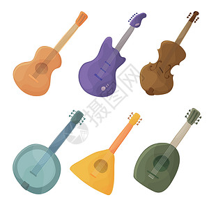 克鲁特卡通风格吉他中的弦乐器小提琴巴拉莱卡鲁特设计图片