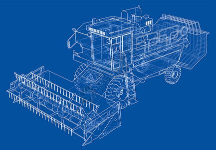 拖拉机矢量概念联合收割机  3 的矢量渲染收成加工绘画插图粮食场地谷物运输农田车辆设计图片
