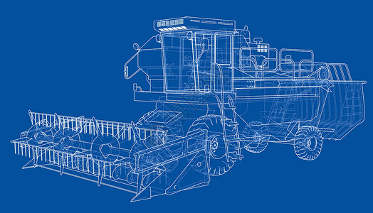 3重好礼概念联合收割机  3 的矢量渲染拖拉机加工绘画农民农田农业收获收割机农场机器设计图片