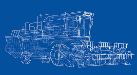 拖拉机矢量概念联合收割机  3 的矢量渲染绘画粮食车轮力量农场机械拖拉机割草机收割机运输设计图片
