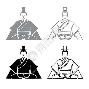 鼎盛王朝中国皇帝的灰色红色图标集 说明设计图片