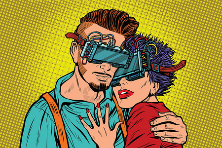 情侣潮搭情侣相爱的虚拟现实眼镜设计图片