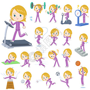 跑步机女学生白人紫色球衣运动锻炼设计图片