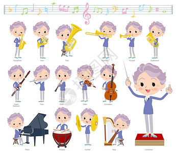 小提琴乐队蓝色一件式老妇人经典音乐设计图片