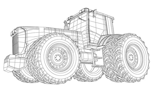 老拖拉机矢量拖拉机 侧面图  3d 的线框跟踪图  EPS 10 矢量格式村庄建造农民收获机械土地粮食农场力量插图设计图片