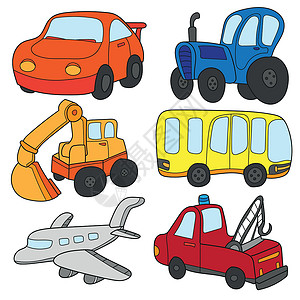 玩具小飞机图标收集卡通汽车 用汽车 卡车 公交车运输主题设计图片