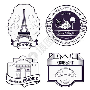 徽章元素法国国家/地区为您的产品 徽标或设计 Web 和移动应用程序设置带有文本的标志元素标签模板 邮票符号上带有细线孤立图标的矢量图解设计图片