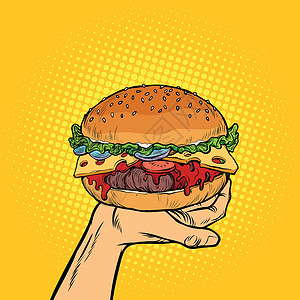 牛肉大汉堡手头的汉堡包 快餐设计图片