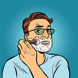 年轻男子早上起床洗脸图片男人刮胡子刷子 卫生 早上在浴室设计图片