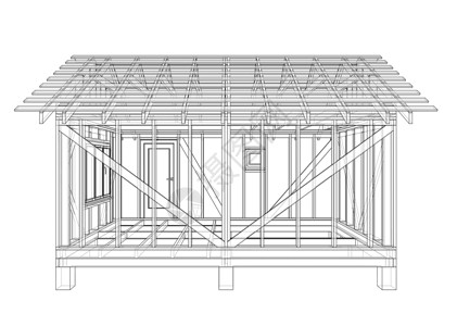 半木结构房屋私人住宅素描 韦克托商业房子建筑师草图结构框架海拔技术建筑绘画设计图片