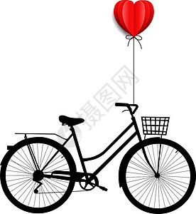 电自行车有心的自行车枝条森林树木庆典折扣叶子红心绘画插图树叶设计图片
