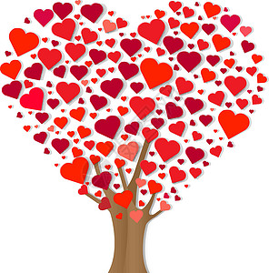 地堡瓦伦丁木心与背景树木曲线红心树叶婚礼季节爱心载体庆典电脑设计图片