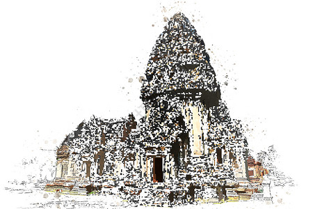 柬埔寨吴哥矢量水彩艺术中的高棉石圣所设计图片