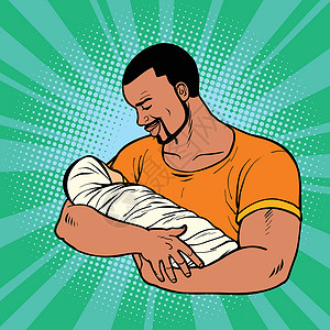哭泣黑人宝宝有新生儿的非洲父亲 家庭丈夫和孩子出生生日设计图片