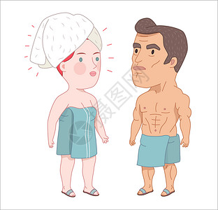 裹着毛巾淋浴后系列肌肉成人条纹工作涂鸦浴室身体卡通片信息插图设计图片