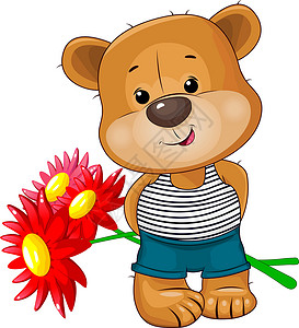熊宝宝用一束花束子的可爱熊设计图片