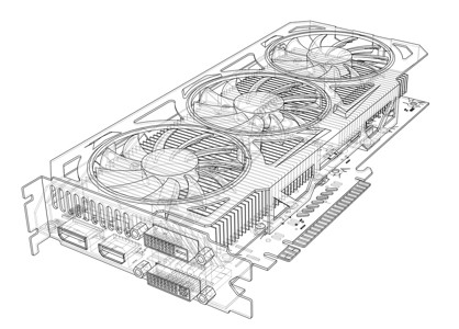 Gpu 卡大纲 韦克托冷却器扇子硬件蓝图木板货币显卡设备高科技卡片图片