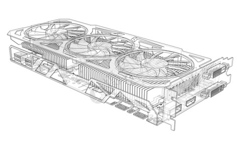 韦斯卡省Gpu 卡大纲 韦克托视频芯片蓝图电路扇子卡片设备货币硬件展示设计图片