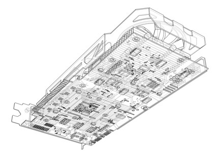 Gpu 卡大纲 韦克托视频机器扇子蓝图展示草图散热器木板电路显卡图片