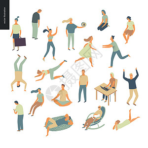 运动放松喝水休息一组病媒图示人口字形摇椅插图卡通片设计网络乐趣元素收藏商业设计图片