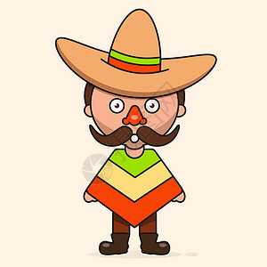 牛仔服装墨西哥卡通 韦克托吉祥物雨披传统帽子食物餐厅文化派对乐趣胡子设计图片