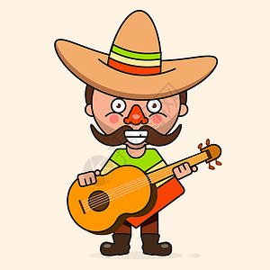 餐厅卡通墨西哥卡通 韦克托插图漫画传统派对微笑餐厅牛仔男人娱乐帽子设计图片