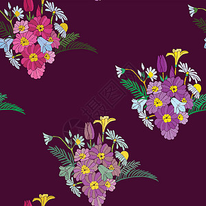 白描刺绣图案美丽的花束花朵刺绣设计元件设计图片