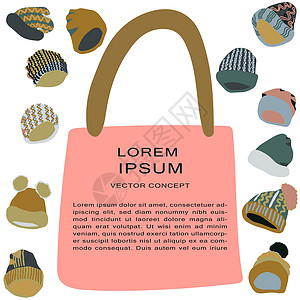 针织冬季头饰边框 带文字的粉色购物袋背景图片