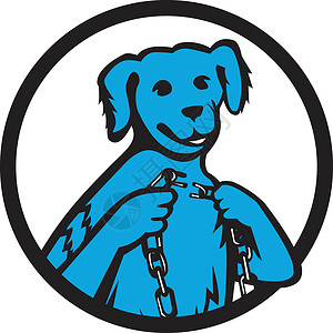 宠物剪刀蓝梅尔狗抱着断链马斯科设计图片