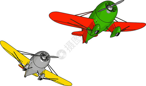 机长飞行员形象两架旧的逆向飞机 插图 白色背景的矢量设计图片