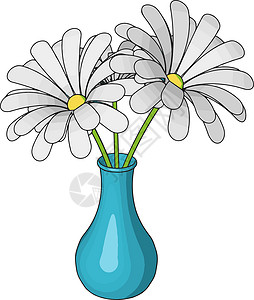 插在花瓶里花蓝色花瓶与在白色背景上设计图片