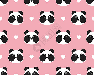 熊猫人之谜无缝的可爱熊猫脸型 心贴甜美背景设计图片