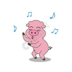 用勺子猪用矢量说明白背景上孤立的 性格可爱猪肉卡通舞蹈设计图片
