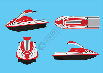 喷气滑水船喷气滑板矢量的矢量插图 设置在蓝色背景上隔离设计图片