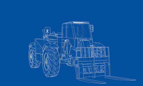 3重好礼叉车概念  3 的矢量渲染贮存草图载体装载机商品插图卡车建造工业货运设计图片
