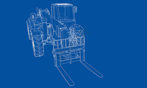 iphonex线框图叉车概念  3 的矢量渲染搬运工插图机器商业工业后勤草稿送货商品绘画设计图片