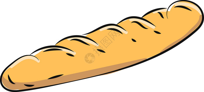 法式长棍面包白色背景上的法式面包脆皮早餐谷物营养小麦粮食面粉糕点插图小吃设计图片