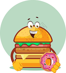 面三明治汉堡拿着甜甜圈设计图片