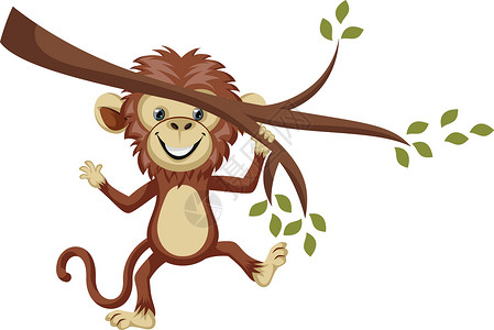 树枝上的秋千猴子在树枝上 插图 向量在白色背景上设计图片