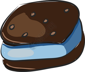巧克力马卡龙棕色饼干 在白色背形上用蓝色奶油矢量插图设计图片