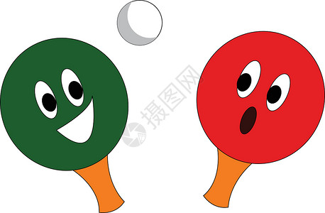 红盘 绿桌网球拍和白乒乓巴设计图片