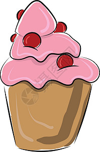 奶油果味樱桃蛋糕矢量图像或彩色插图蛋糕风格甜点美食美味装饰馅饼配料水果糖浆设计图片