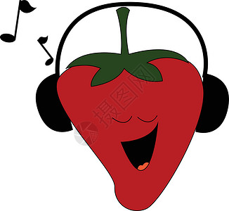 水果音乐素材草莓听音乐 矢量或颜色插图设计图片