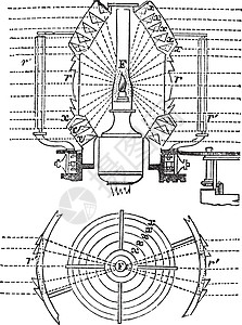 菲涅耳螺旋透镜 旧式雕刻光束古董灯塔灯光物理绘画光圈艺术玻璃插图设计图片