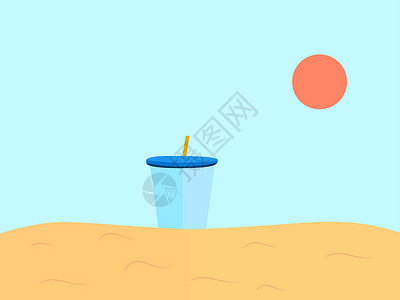 杯子在沙上 插图 矢量在白色背景图片
